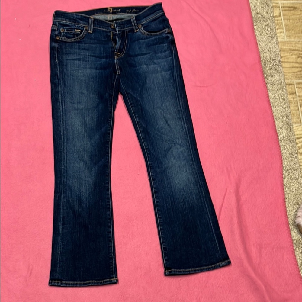7 For All Mankind Blue Ankle Cropped Jeans with Subtle Fading